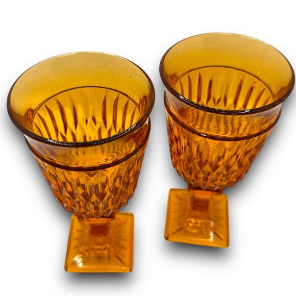 Vintage Mt. Vernon Amber Goblets Indiana Glass 5.5" Tall Honeycomb Mint MCM - Picture 4 of 9